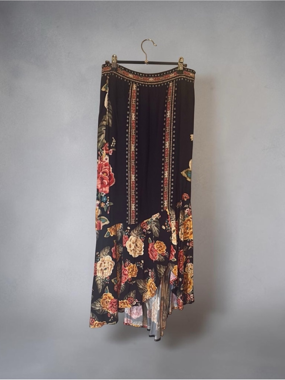 FarmRio Floral Black Maxi Skirt - Bohemian Print